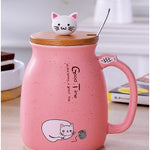 Flag Village 450ml Cartoon Ceramics Cat Mug With Lid and Spoon Coffee Milk Tea Mugs Breakfast Cup Drinkware Novelty Gifts