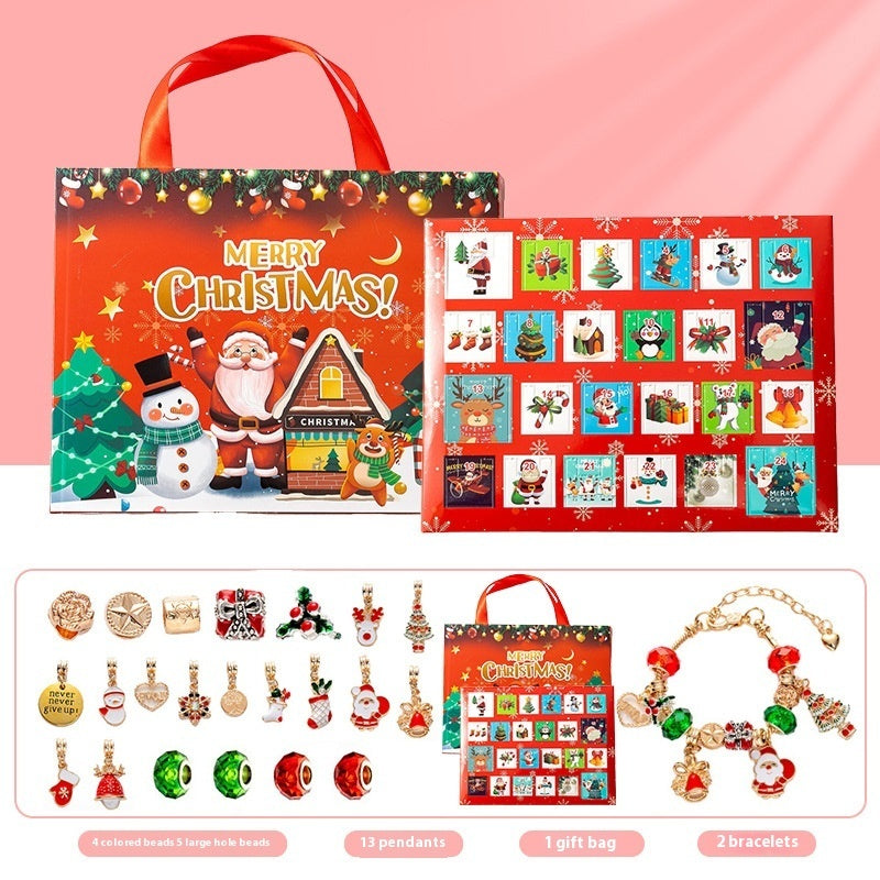 Flag Village DIY Creative Kids Bracelet Ornament 24 Grid Calendar Christmas Surprise Blind Box Silver Set