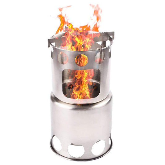 Flag Village Portable Camping Stove Combo Wood Burning Stainless Steel Stove And Cooking Pot Set For Outdoor Backpacking Fishing Hiking