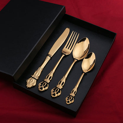 Flag Village Stainless Steel Western Food Tableware Set Steak Knife And Fork Gift Box Steak Knife, Fork And Spoon