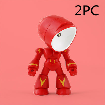 Flag Village Cute LED Hero Table Lamp Mini Portable Cool Mecha Cute Robot Night Light Bedroom Home Decoration Kids Boys Gifts