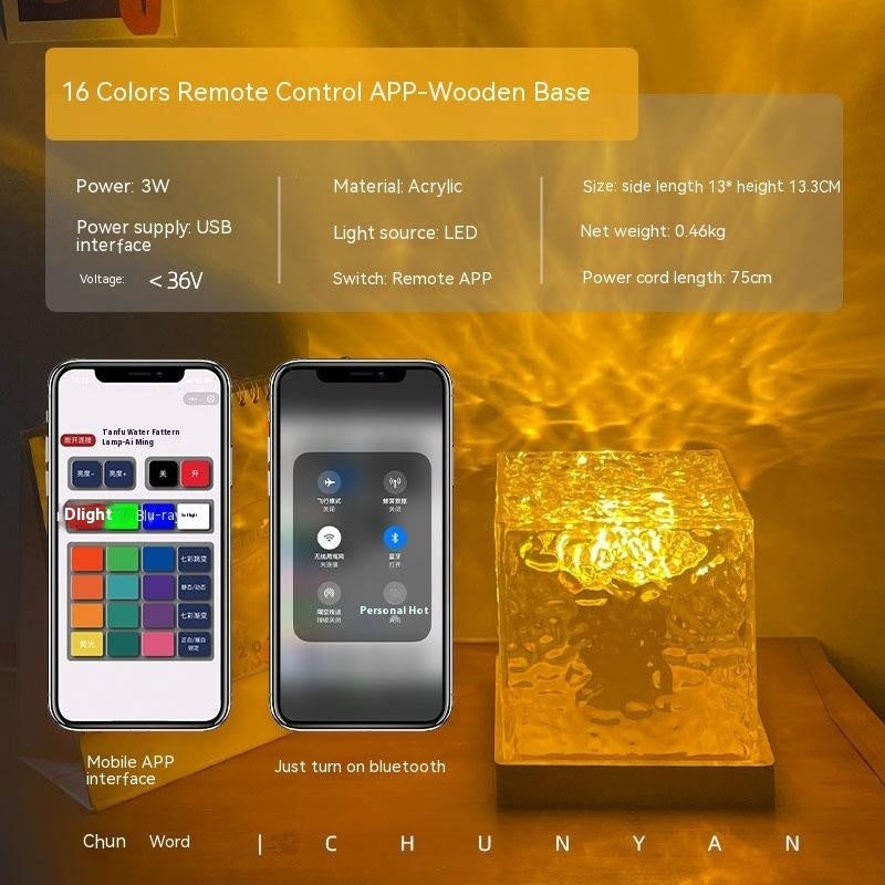 Flag Village LED Water Ripple Ambient Night Light USB Rotating Projection Crystal Table Lamp RGB Dimmable Home Decoration 16 Color Gifts
