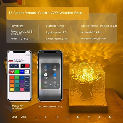 Flag Village LED Water Ripple Ambient Night Light USB Rotating Projection Crystal Table Lamp RGB Dimmable Home Decoration 16 Color Gifts