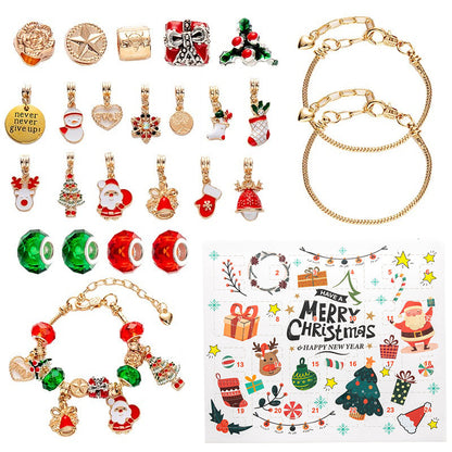 Flag Village DIY Creative Kids Bracelet Ornament 24 Grid Calendar Christmas Surprise Blind Box Silver Set
