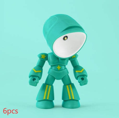 Flag Village Cute LED Hero Table Lamp Mini Portable Cool Mecha Cute Robot Night Light Bedroom Home Decoration Kids Boys Gifts