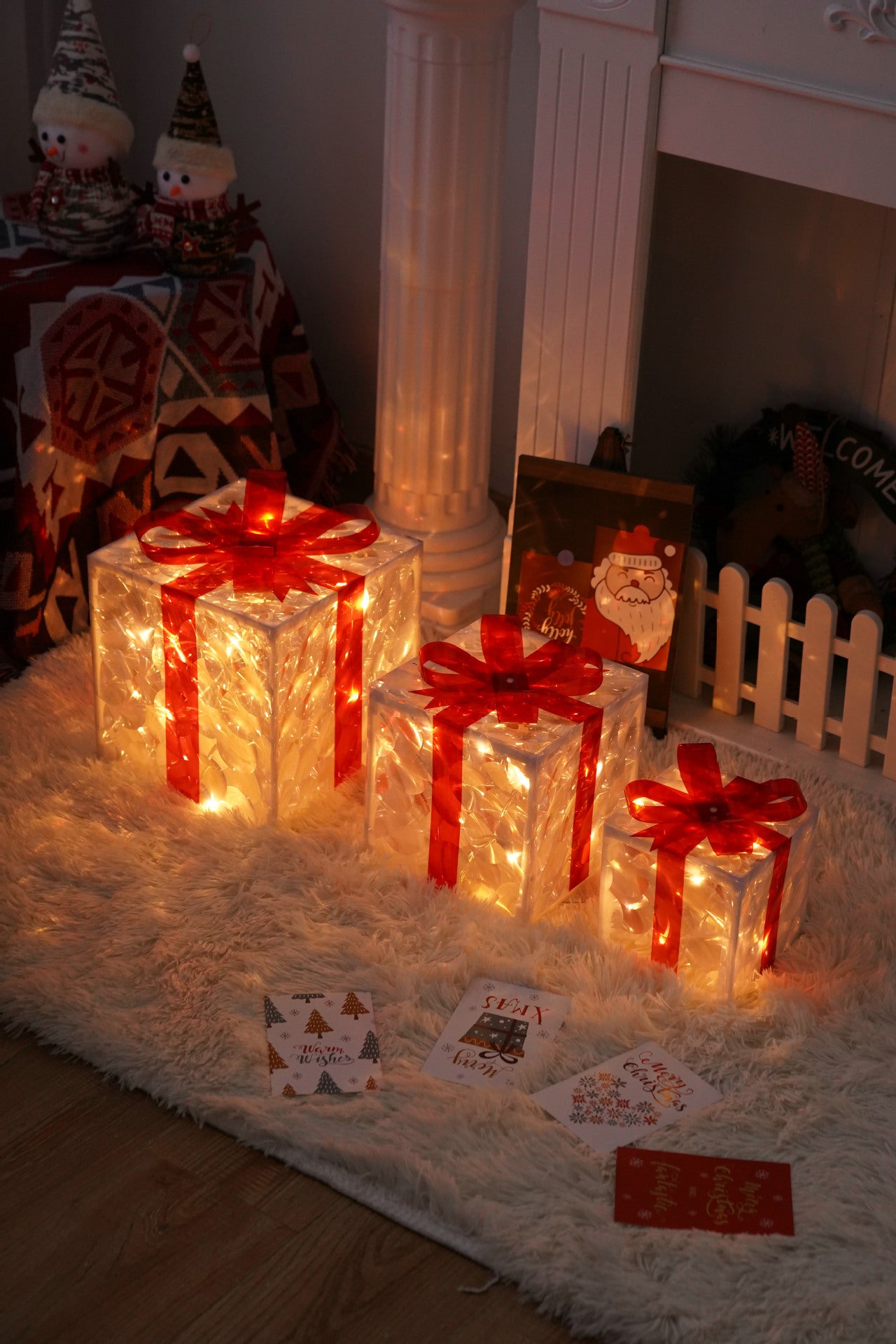 Flag Village Remote Control Christmas Gift Box Lights Christmas Three-piece Decoration