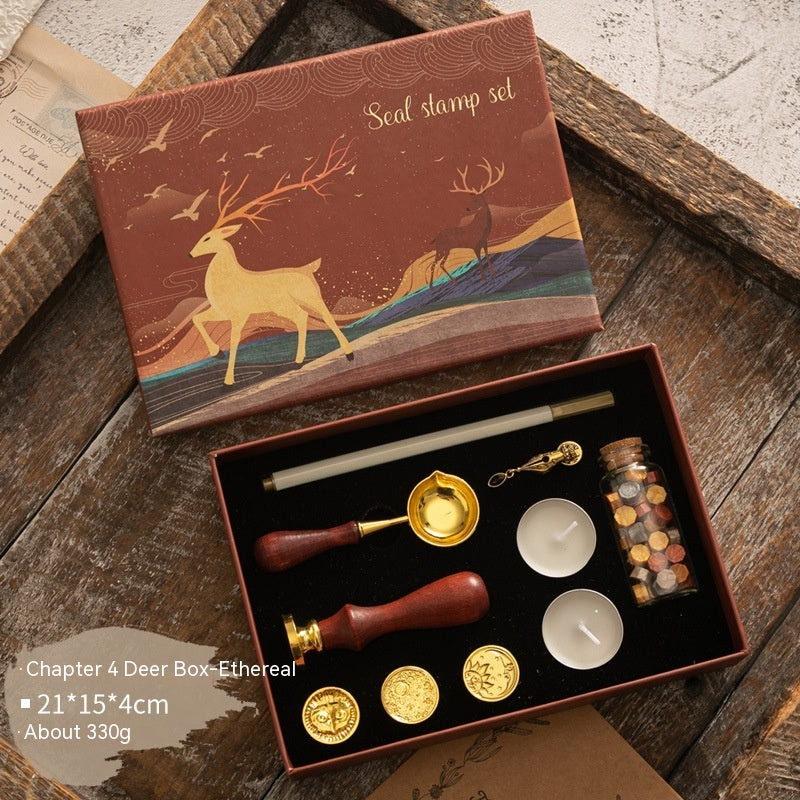 Flag Village Sealing Wax Seal Set Retro Elk Gift Box Wooden Handle