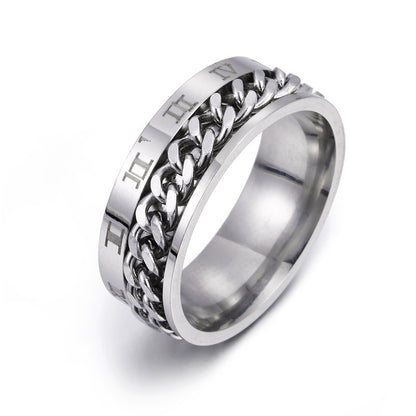 Flag Village Roman Letter Rotatable Chain Rings Men Digital Titanium Steel RingFor Couple High Quality Multifunctional Bottle Opener Ring Spinner Jewelry Punk Gifts