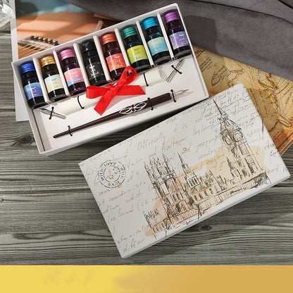 Flag Village Pen and Ink Gift Box Wooden Dip Pen Set