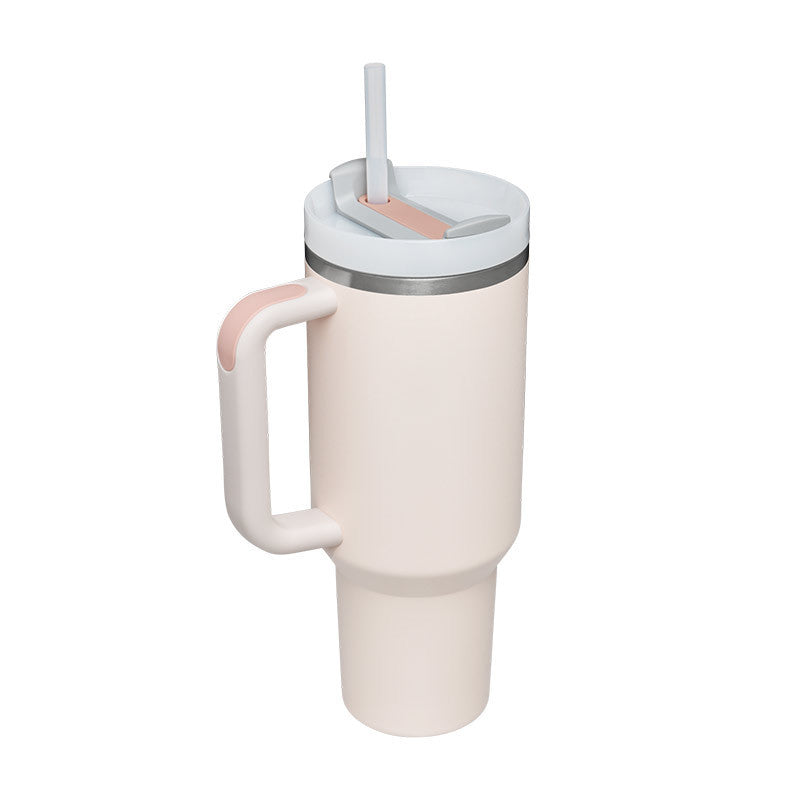 Flag Village 40 Oz Tumbler With Handle Straw Insulated, Stainless Steel Spill Proof Vacuum Coffee Cup Tumbler With Lid Tapered Mug Gifts For Valentine Lover Suitable For Car Gym Office Travel