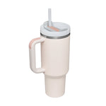 Flag Village 40 Oz Tumbler With Handle Straw Insulated, Stainless Steel Spill Proof Vacuum Coffee Cup Tumbler With Lid Tapered Mug Gifts For Valentine Lover Suitable For Car Gym Office Travel
