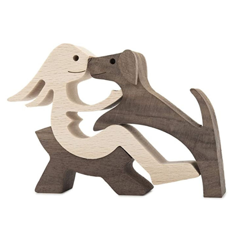 Flag Village DIY Figurine Wood Dog Ornament Sculpture Home Decoration A Man A Dog Wood Sculpture Christmas Gifts Model Decor