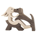 Flag Village DIY Figurine Wood Dog Ornament Sculpture Home Decoration A Man A Dog Wood Sculpture Christmas Gifts Model Decor