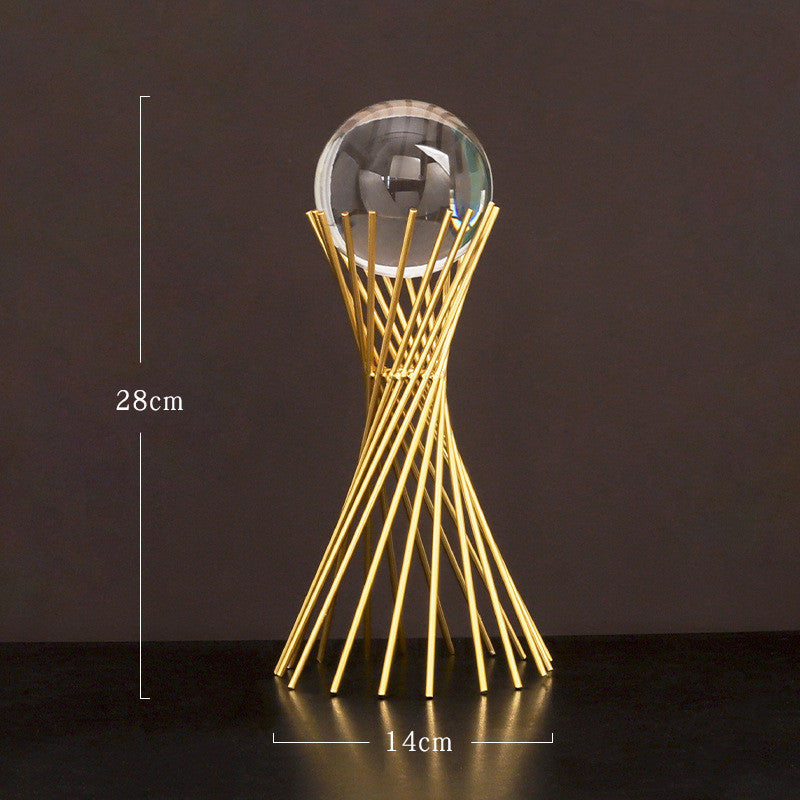Flag Village Nordic Light Luxury Metal Crystal Ball Ornaments Creative Home Decor Ornaments Abstract Shape Golden Iron Crafts Exquisite Gifts