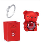 Flag Village Eternal Rose Teddy Bear Gifts Box With Necklace Rotate Rose Jewelry Box Valentine Wedding Storage Gift Case For Women Girlfriend