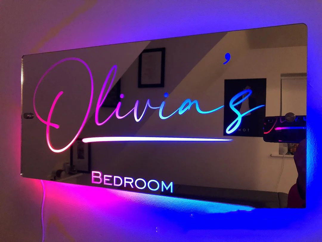 Flag Village Personalized Name Mirror Light For Bedroom LED Light Up Mirror For Wall Custom Photo Christmas Valentine's Day Wedding Gifts
