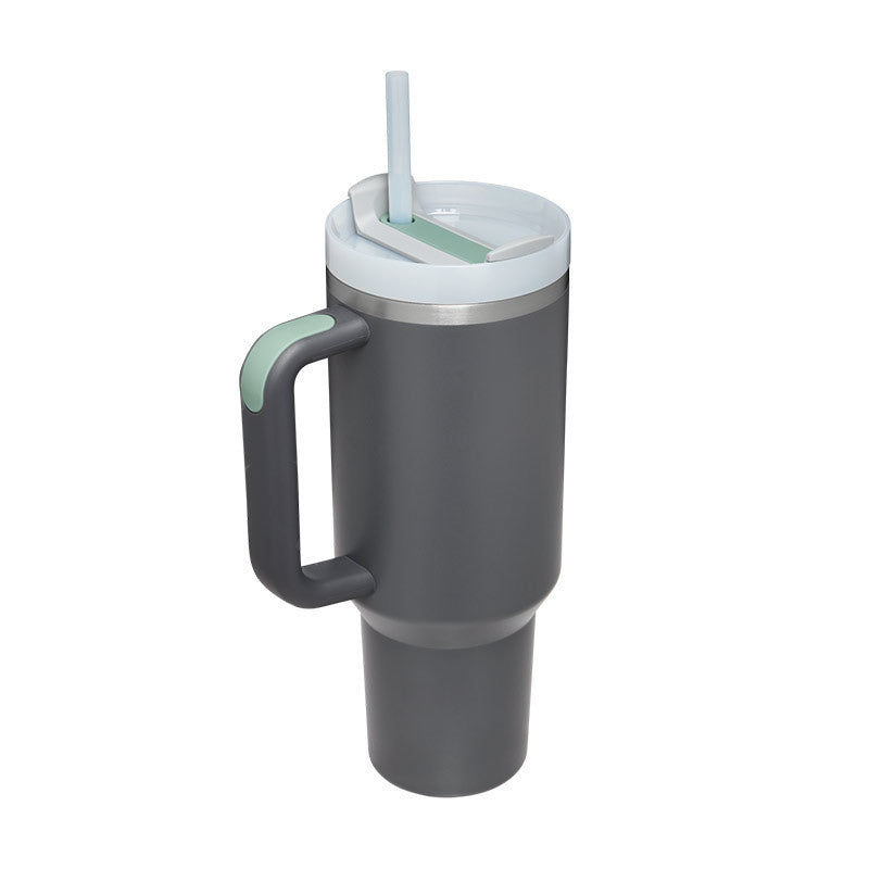 Flag Village 40 Oz Tumbler With Handle Straw Insulated, Stainless Steel Spill Proof Vacuum Coffee Cup Tumbler With Lid Tapered Mug Gifts For Valentine Lover Suitable For Car Gym Office Travel