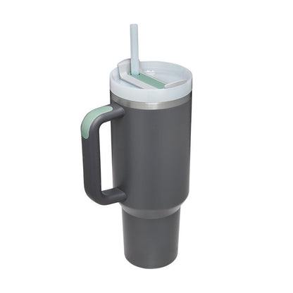 Flag Village 40 Oz Tumbler With Handle Straw Insulated, Stainless Steel Spill Proof Vacuum Coffee Cup Tumbler With Lid Tapered Mug Gifts For Valentine Lover Suitable For Car Gym Office Travel