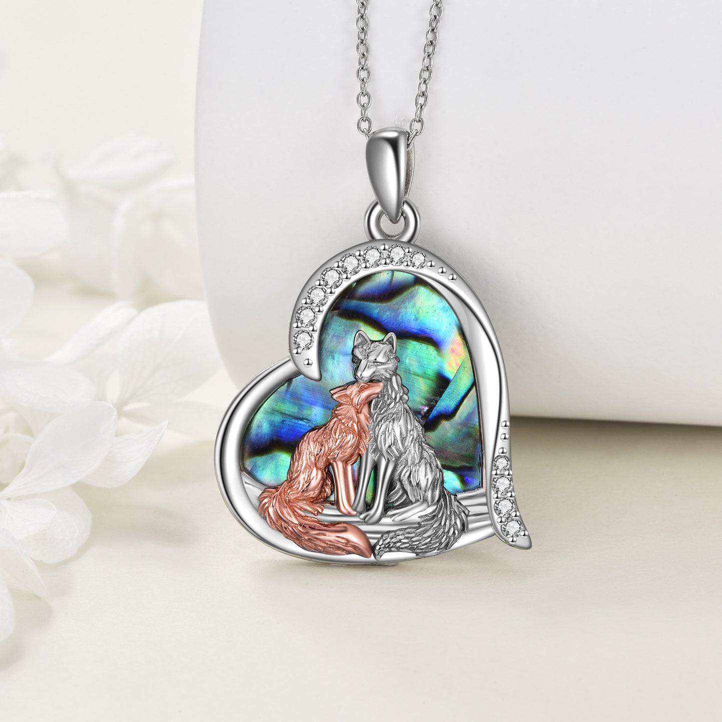 Flag Village Sterling Silver Kitsune Fox Heart Pendant Necklace Jewelry Gifts