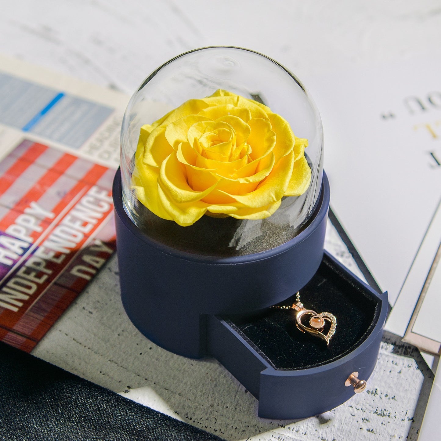 Flag Village Yongsheng Rose Round Jewelry Box With Necklace For Birthdays And Valentine's Days Gift