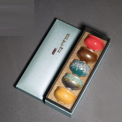 Flag Village Kiln Baked Five-shaped Cup Porcelain Kung Fu Tea Set Gift Box