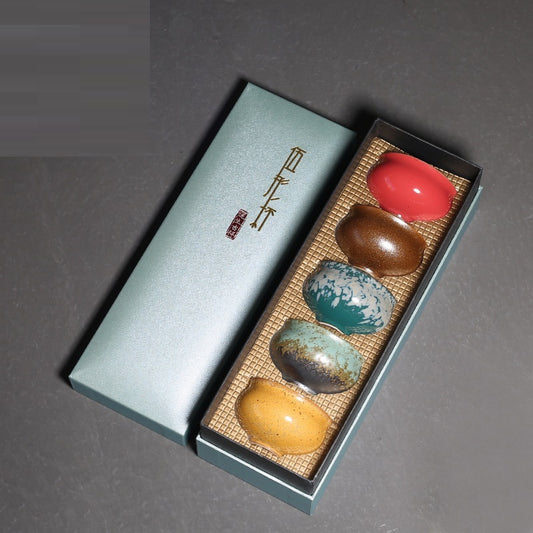 Flag Village Kiln Baked Five-shaped Cup Porcelain Kung Fu Tea Set Gift Box