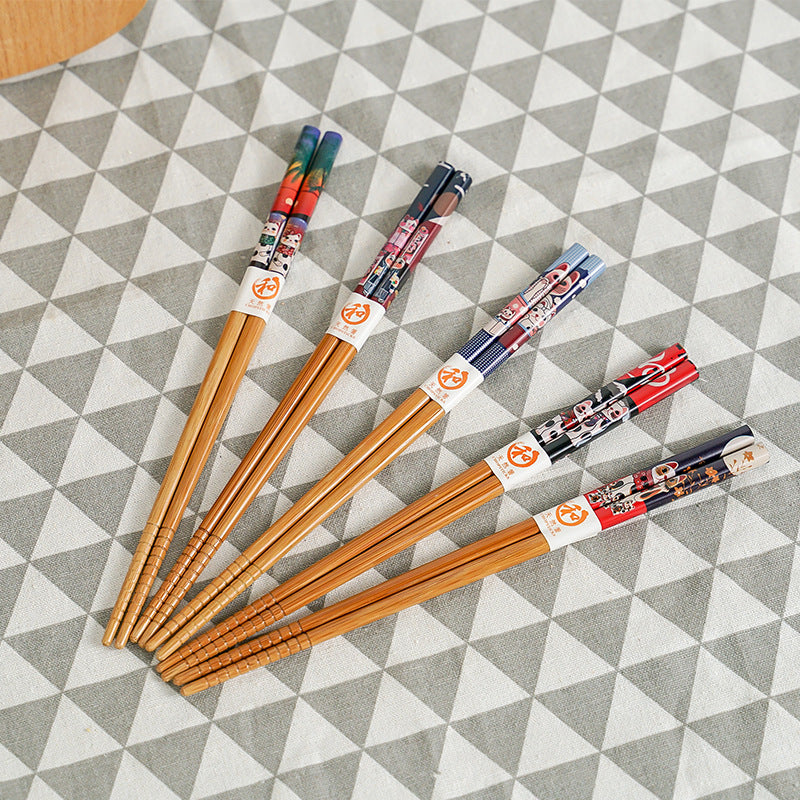 Flag Village Factory Supply Japanese Style Lucky Cat Cartoon Cute Bamboo Chopsticks Five Pairs Set Gift Box Chopsticks