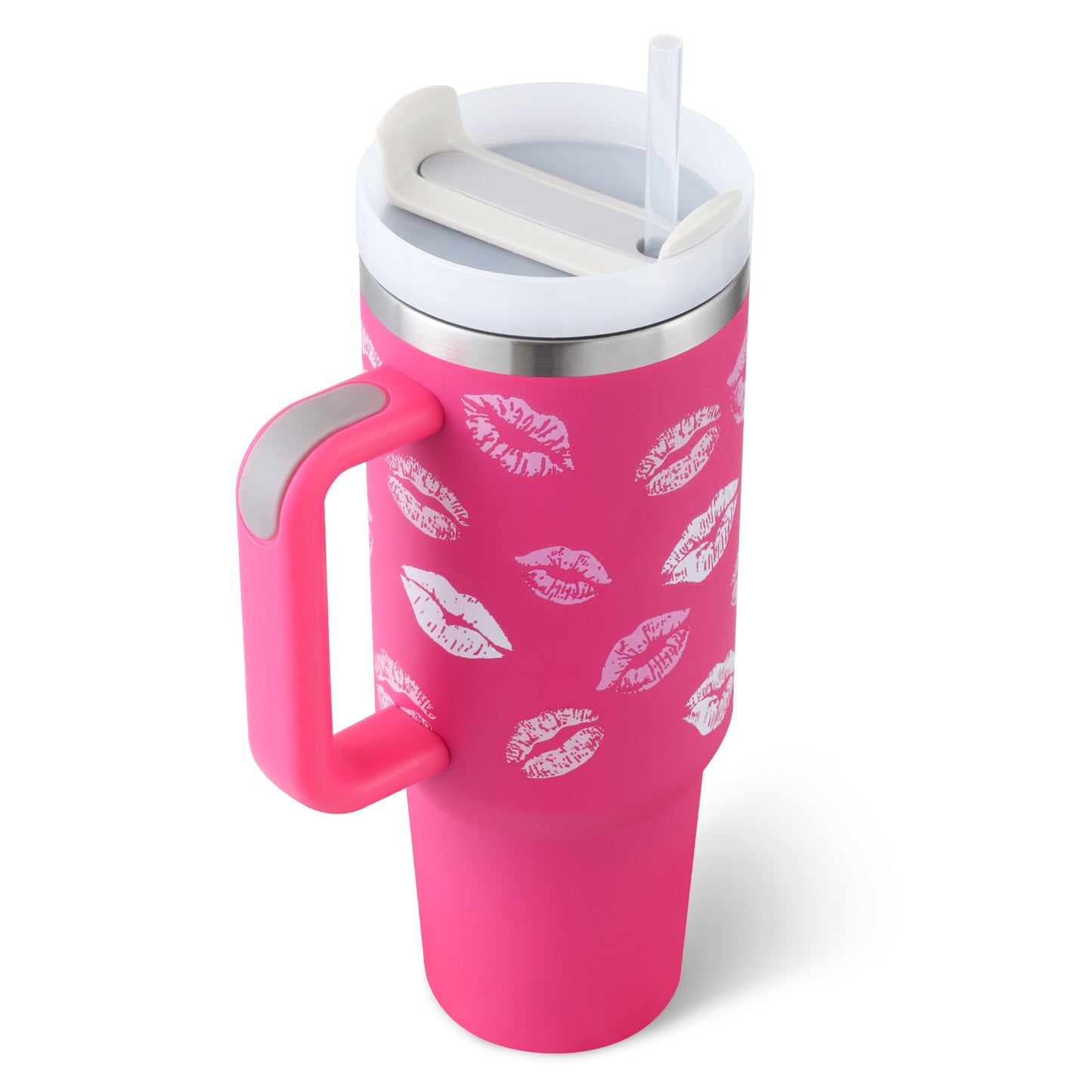 Flag Village 40 Oz Tumbler With Handle Straw Insulated, Stainless Steel Spill Proof Vacuum Coffee Cup Tumbler With Lid Tapered Mug Gifts For Valentine Lover Suitable For Car Gym Office Travel