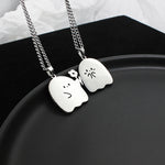 Flag Village Stainless Steel Cute Ghost Couple Necklace Kawaii Animal Cat Pendant Necklace Lovers Friendship Jewelry Gifts