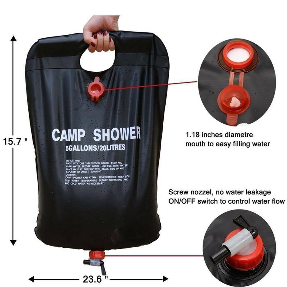 Flag Village 20L Camping Shower Portable Compact Solar Sun Heating Bath Bag Outdoor Travel