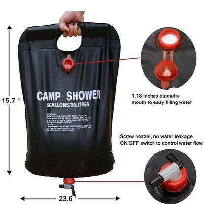 Flag Village 20L Camping Shower Portable Compact Solar Sun Heating Bath Bag Outdoor Travel