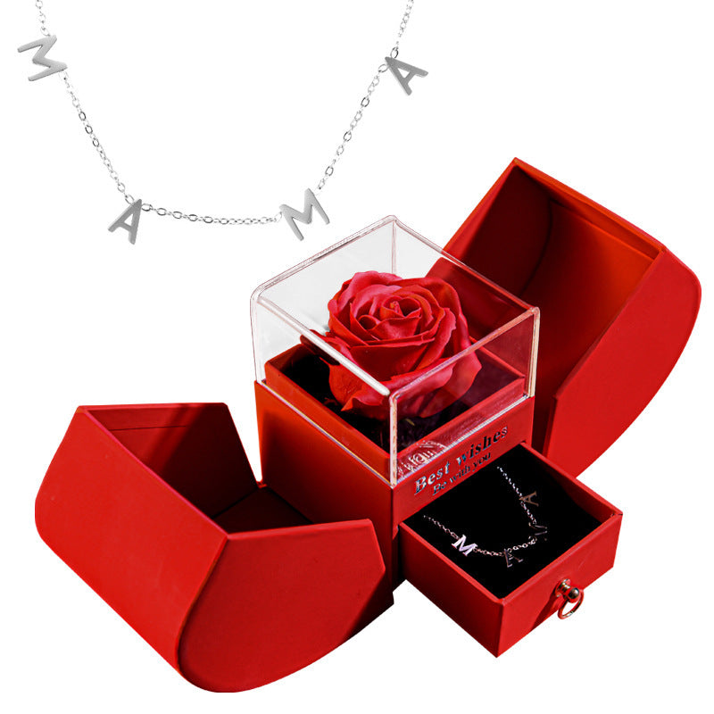 Flag Village Eternal Rose Apple Gift Box Women Necklace Valentine's Day Wedding Jewelry