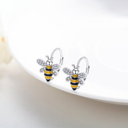 Flag Village Bee Earrings S925 Sterling Silver Bumble Honey Huggie Hoop Earrings Bee Jewelry Gifts for Women Girls Teen