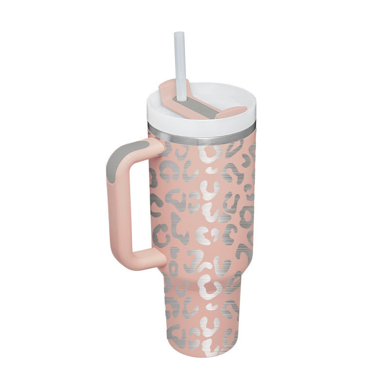 Flag Village 40 Oz Tumbler With Handle Straw Insulated, Stainless Steel Spill Proof Vacuum Coffee Cup Tumbler With Lid Tapered Mug Gifts For Valentine Lover Suitable For Car Gym Office Travel