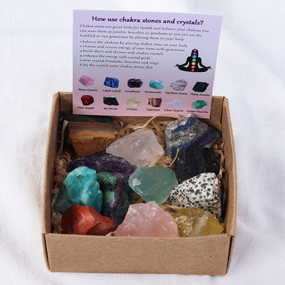 Flag Village Natural Crystal Original Stone Set Energy Crystal Unpolished Semi Precious Amethyst Gift Box