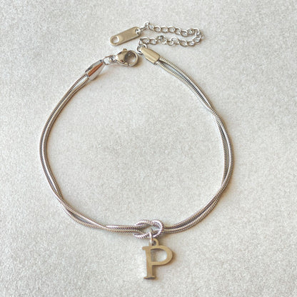 Flag Village New Letter A-Z Love Knot Bracelets For Women Couple Gold Color Dainty Snake Chain Charm Bracelet Stainless Steel Jewelry Gift Valentine's Day Gifts