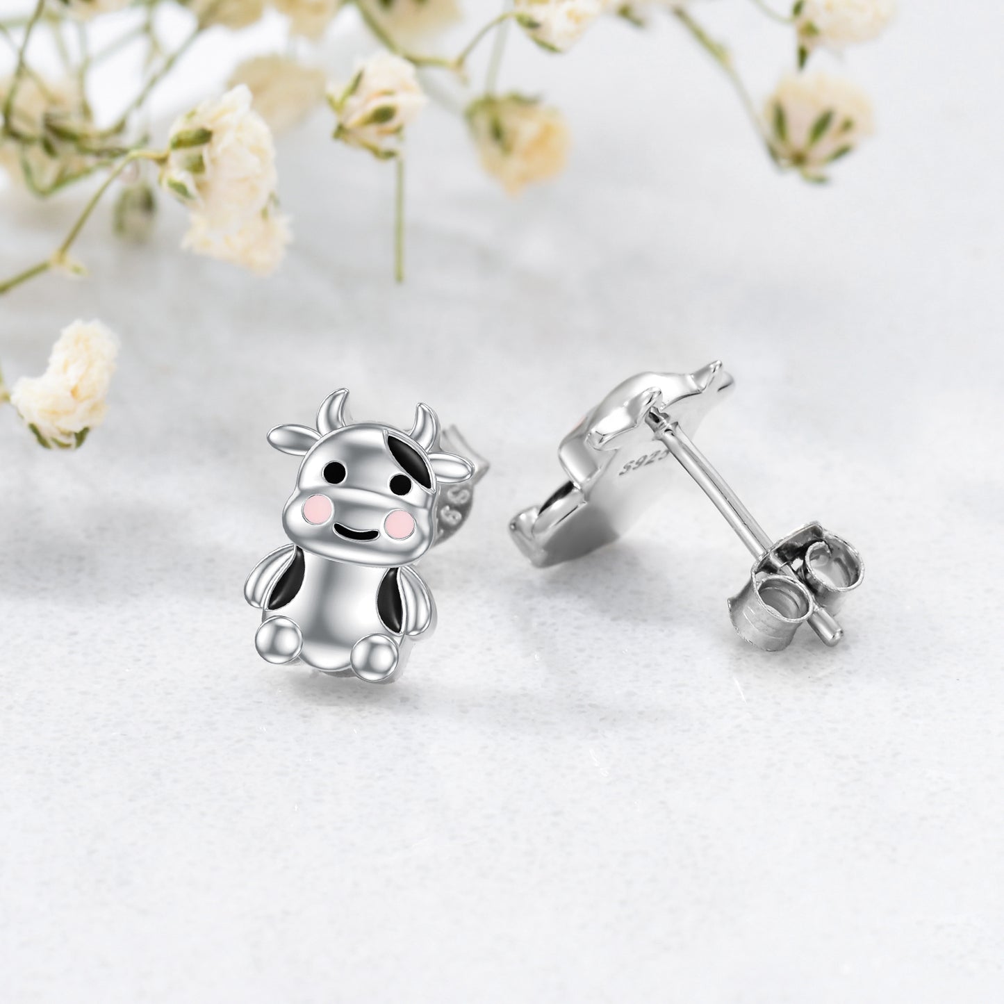 Flag Village Cow Earrings Sterling Silver Cow Jewelry Animal Stud Earrings Cow Gifts for Women Teens Birthday