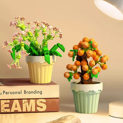 Flag Village Bouquet Plant Potted Rose Handmade DIY Assembling Puzzle Building Blocks Toy Children Gifts