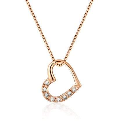 Flag Village S925 Sterling Silver Love Heart Pendant Necklace For Women Fashion Jewelry Ladies Gold Color Clavicle Chain High Quality Jewelry Gifts