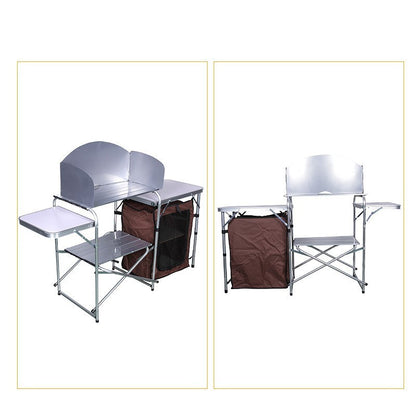 Flag Village Outdoor Camping Double-decker Storage Rack Mobile Barbecue Table