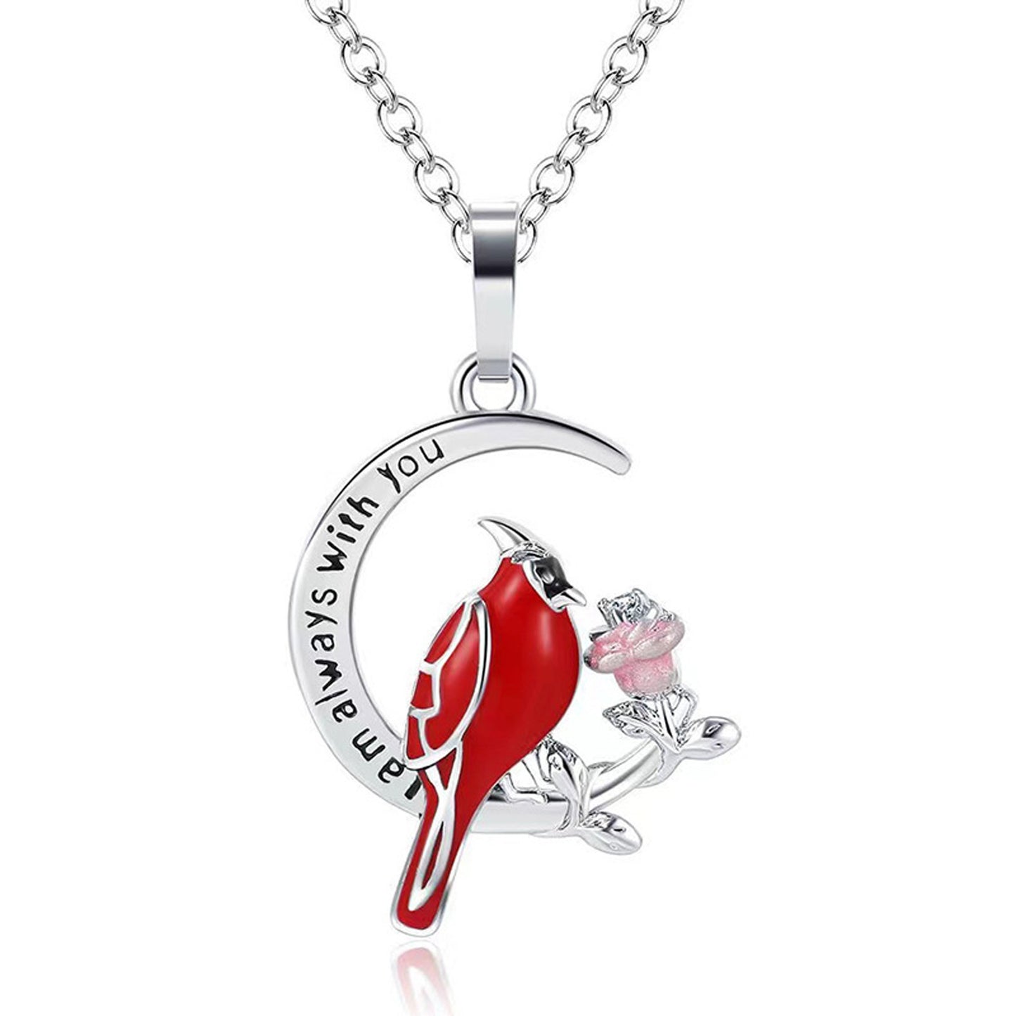 Flag Village Creative Heart Shaped Cardinal Pendant Necklace, Exquisite Party Commemorative Accessory Gift Jewelry Anniversary Party Gifts, Valentine's Day Gift
