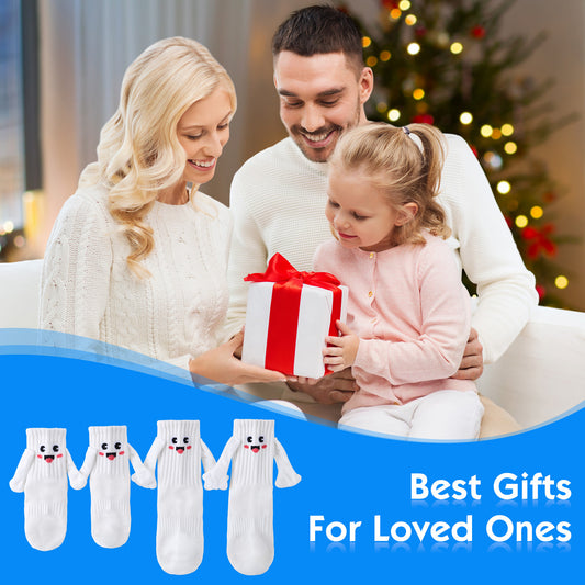 Flag Village 2Pairs Kids  Mom Dad Hand In Hand Smile Sock  Family Magnetic Hand Holding Socks,  Birthday Funny Gag Crazy Sock Day Gifts Mom Dad Child