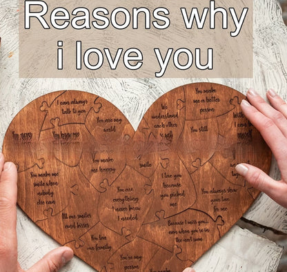 Flag Village Reasons Why I Love You Wooden Heart Puzzle Romantic Love Jigsaw Puzzle Wedding Anniversary For Wife Husband Birthday Gifts Valentine's Day Gift