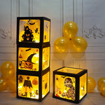 Flag Village Halloween Balloon Boxes Black Transparent Box Block With Ghost Pumpkin Horror Sticker Gift For Halloween Party Decor Supply