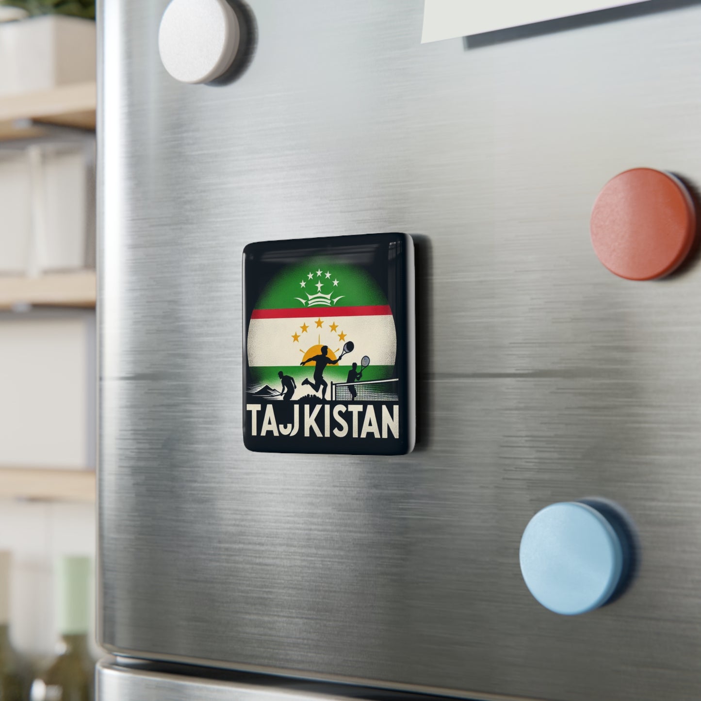 Flag Village Tajikistan Flag Sporting Porcelain Magnet, Square TJK0002