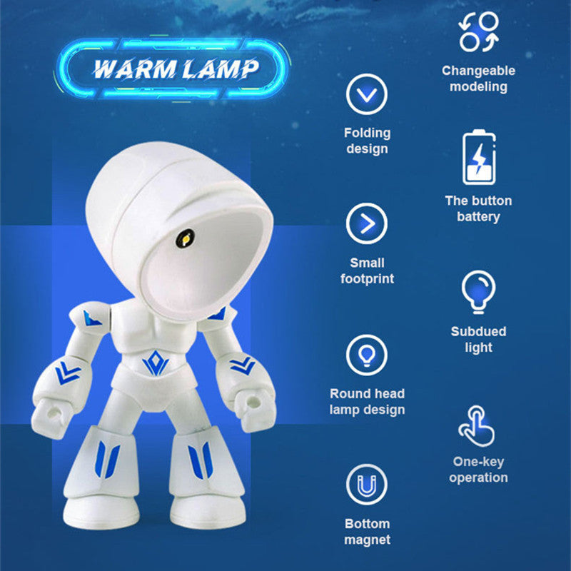 Flag Village Cute LED Hero Table Lamp Mini Portable Cool Mecha Cute Robot Night Light Bedroom Home Decoration Kids Boys Gifts