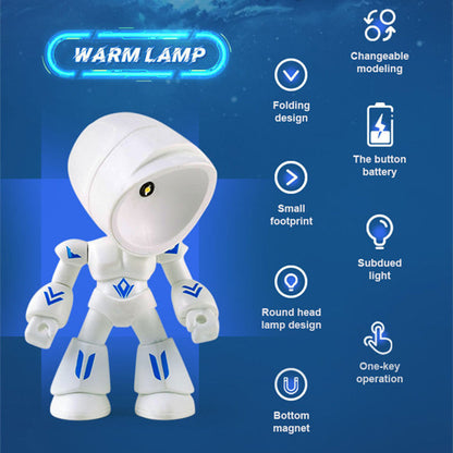 Flag Village Cute LED Hero Table Lamp Mini Portable Cool Mecha Cute Robot Night Light Bedroom Home Decoration Kids Boys Gifts