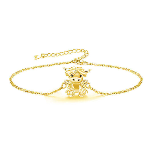 Flag Village 925 Sterling Silver Highland Cow Anklet Braclet Animal Jewelry Gifts