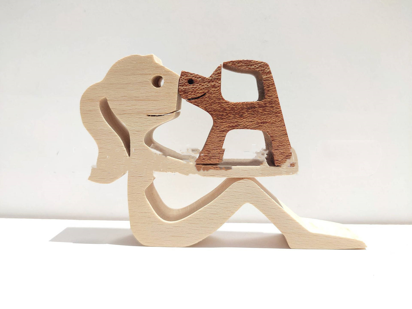 Flag Village DIY Figurine Wood Dog Ornament Sculpture Home Decoration A Man A Dog Wood Sculpture Christmas Gifts Model Decor