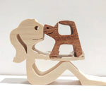 Flag Village DIY Figurine Wood Dog Ornament Sculpture Home Decoration A Man A Dog Wood Sculpture Christmas Gifts Model Decor